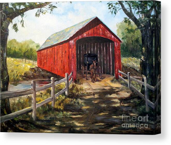 Bridge Canvas Print featuring the painting Amish Country by Lee Piper