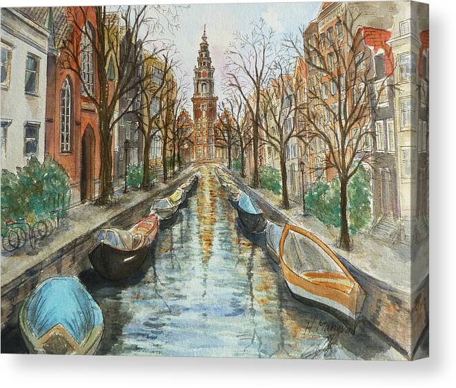 Architecture Canvas Print featuring the painting Amsterdam by Henrieta Maneva