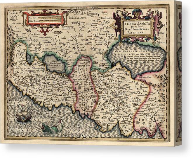 Israel Canvas Print featuring the drawing Antique Map of the Holy Land by Guillaume Delisle - 1782 by Blue Monocle