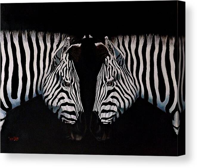 Zebra Canvas Print featuring the painting Are You One of Those Stripey Things Too by Barry BLAKE