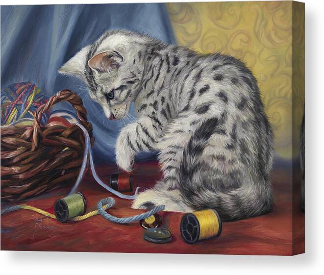 Cat Canvas Print featuring the painting At Play by Lucie Bilodeau