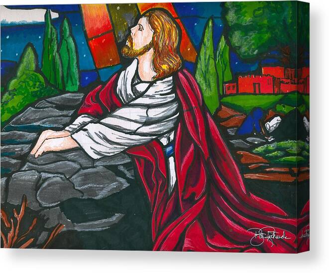 Jesus Canvas Print featuring the drawing At The Garden by Bill Richards