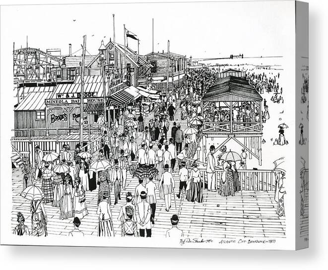 Atlantic City Canvas Print featuring the drawing Atlantic City Boardwalk 1890 by Ira Shander