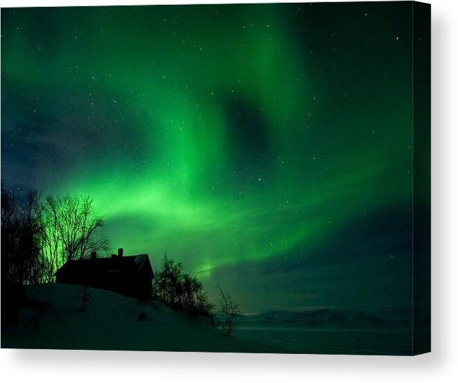 Aurora Canvas Print featuring the photograph Aurora Over Lake Tornetrask by Max Waugh
