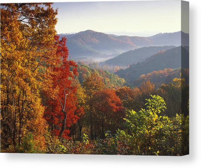 Feb0514 Canvas Print featuring the photograph Autumn On Blue Ridge Range Near Jumping by Tim Fitzharris