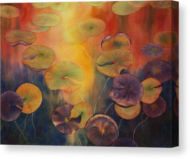 Lily Pads Canvas Print featuring the painting Autumn on Winslow Lake by Johanna Axelrod