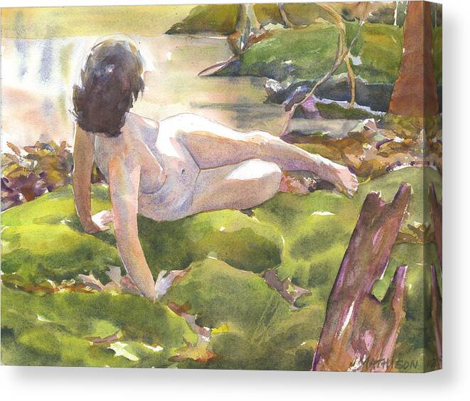 Nude Canvas Print featuring the painting Awakening by Jeff Mathison