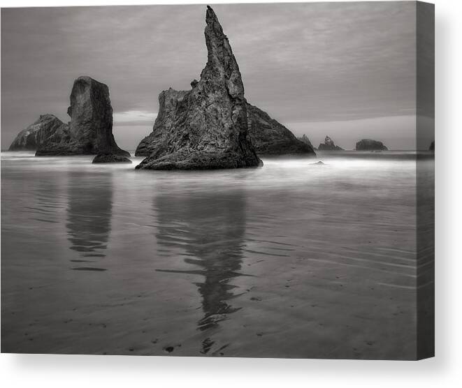Bandon Canvas Print featuring the photograph Bandon Beach In Black And White by Ray Still