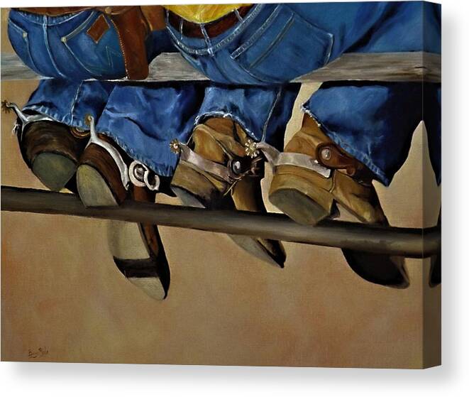 Cowboy Boots Canvas Print featuring the painting Barfly Boots by Barry BLAKE