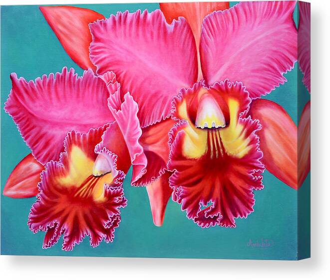Orchid Canvas Print featuring the painting Beauty of a Flower - Cattleya Orchid by Ruben Archuleta - Art Gallery