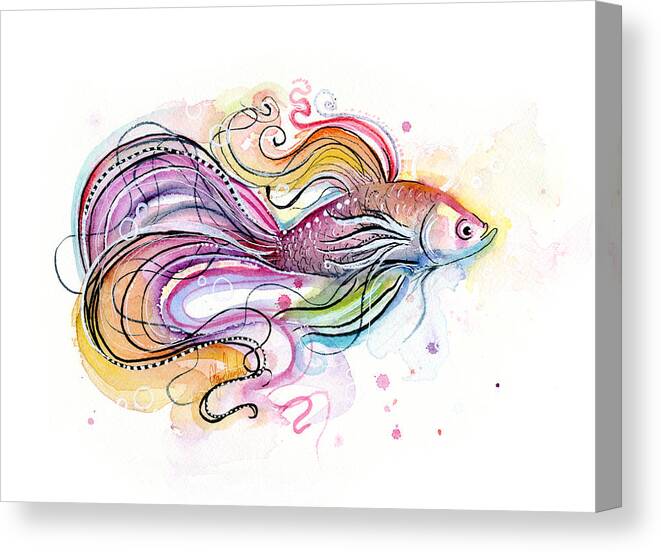Fish Canvas Print featuring the painting Betta Fish Watercolor by Olga Shvartsur
