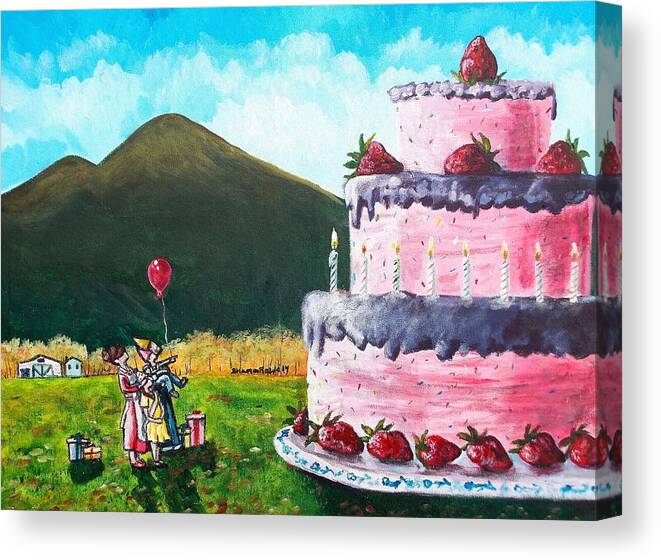 Birthday Canvas Print featuring the painting Big Birthday Surprise by Shana Rowe Jackson
