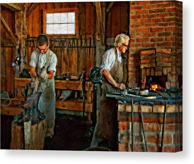 Blacksmith Canvas Print featuring the photograph Blacksmith and Apprentice impasto by Steve Harrington