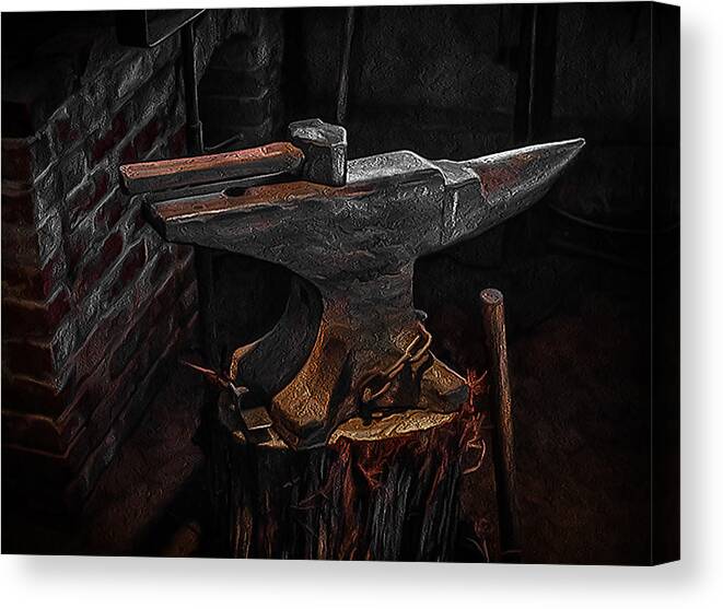 Oil Paint Filter Canvas Print featuring the photograph Blacksmith's Anvil by Jim Painter