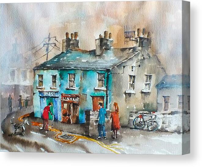 Val Byrne Canvas Print featuring the painting Blakes Corner Ennistymon Clare by Val Byrne