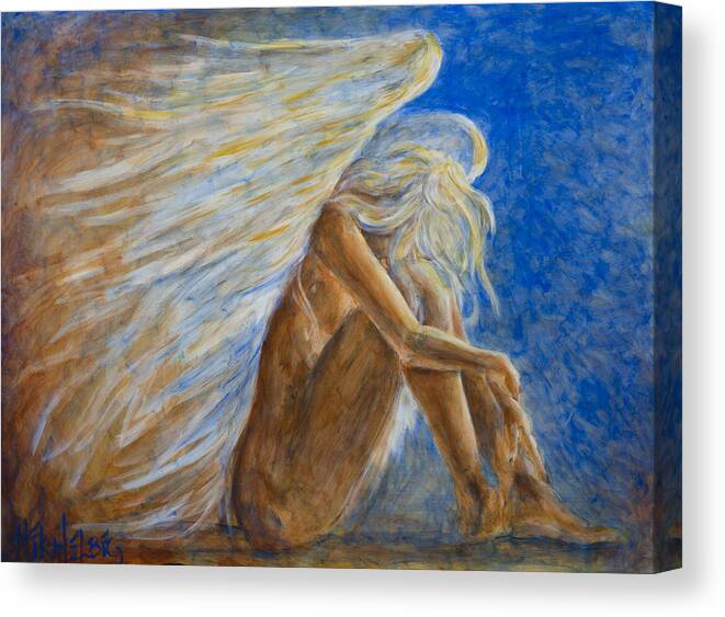 Angel Canvas Print featuring the painting Blu Angel by Nik Helbig