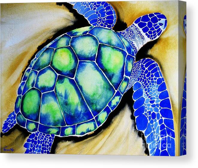 Nature Canvas Print featuring the painting Blue Turtle by Frances Ku