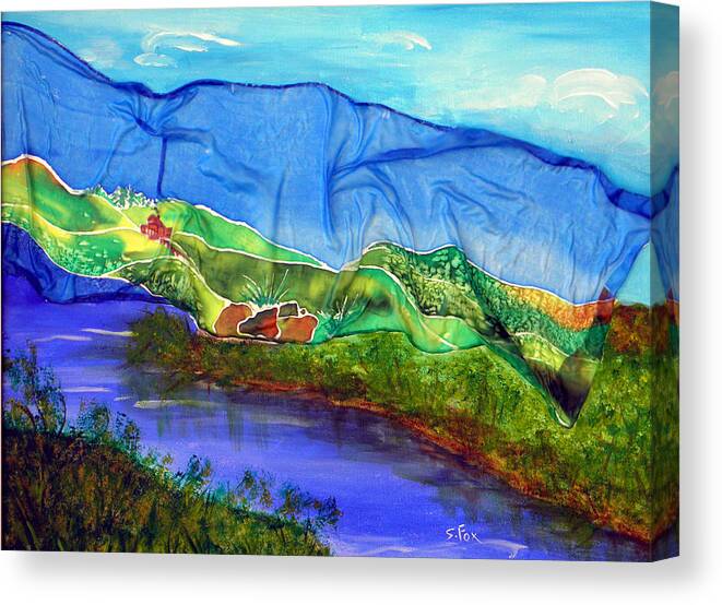 Silk Painting Canvas Print featuring the painting Blue Water Silk by Sandra Fox