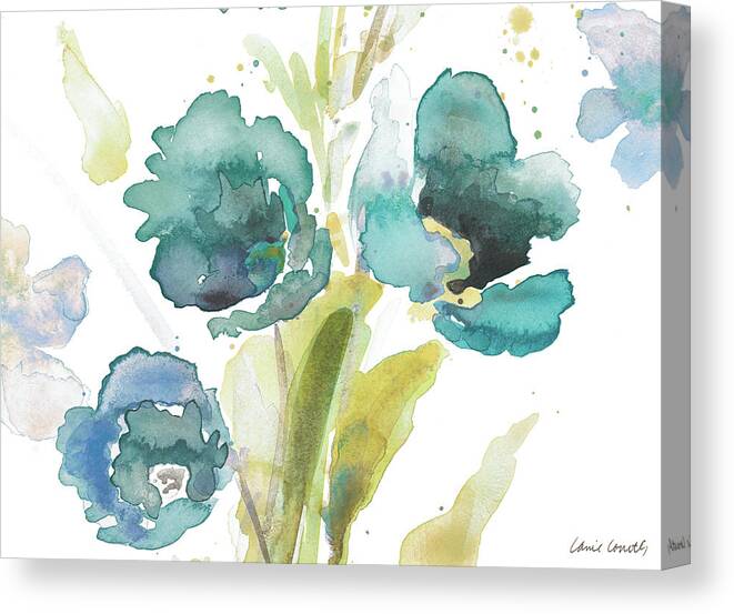 Blue Canvas Print featuring the painting Blue Watercolor Modern Poppies II by Lanie Loreth