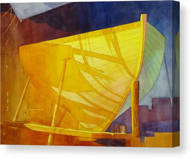 Watercolor Canvas Print featuring the painting Boat in Drydock by George Harth