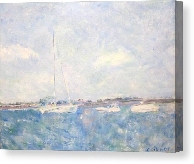 Impressionism Canvas Print featuring the painting Boats on Lake Michigan in Chicago by Glenda Crigger
