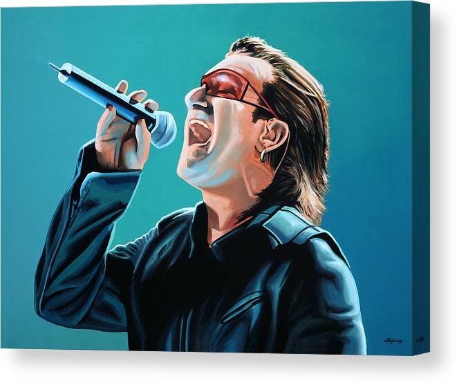 Rock And Roll Canvas Print featuring the painting Bono of U2 Painting by Paul Meijering