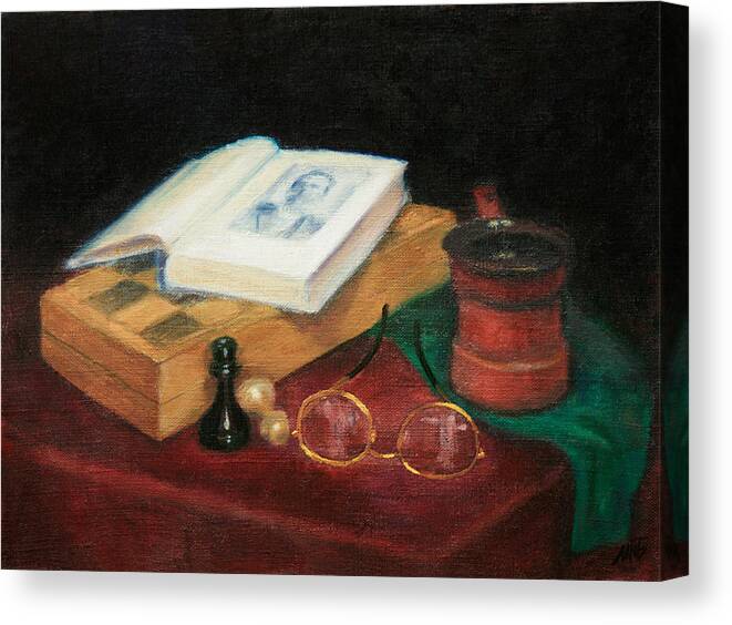 Book Canvas Print featuring the painting Books-Chess-Coffee by Masha Batkova