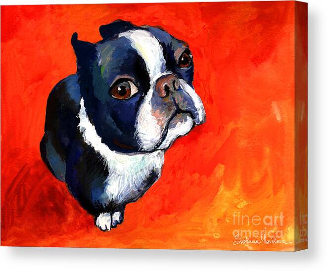 Boston Terrier Prints Canvas Print featuring the painting Boston Terrier dog painting prints by Svetlana Novikova