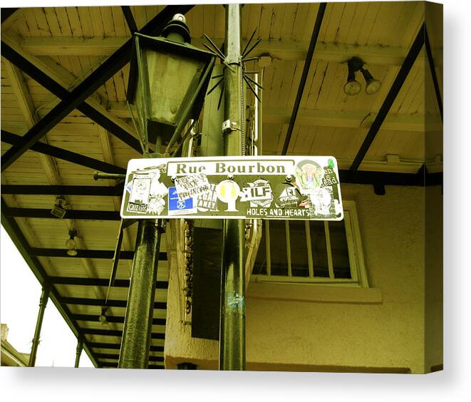 Bourbon Canvas Print featuring the photograph Bourbon St Sign Travel Stickers by Michael Morgan