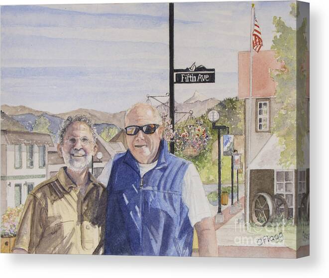 Watercolor Canvas Print featuring the painting Bros by Carol Flagg