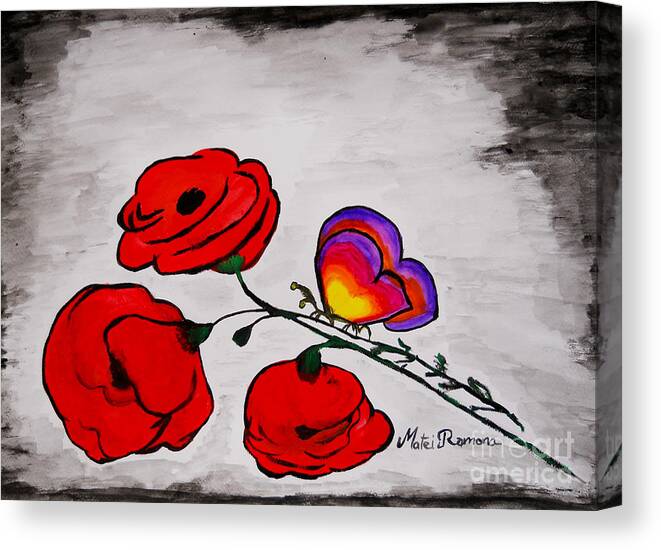 Poppies Canvas Print featuring the painting Butterfly Poppies by Ramona Matei