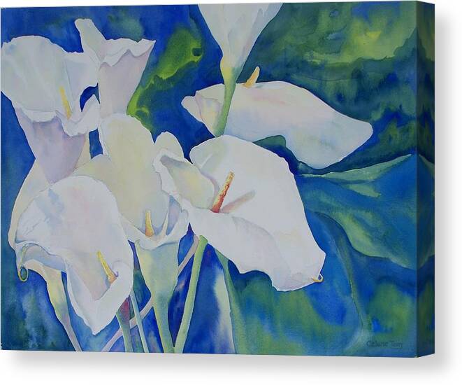 Lily Canvas Print featuring the painting Calla Lilies by Celene Terry