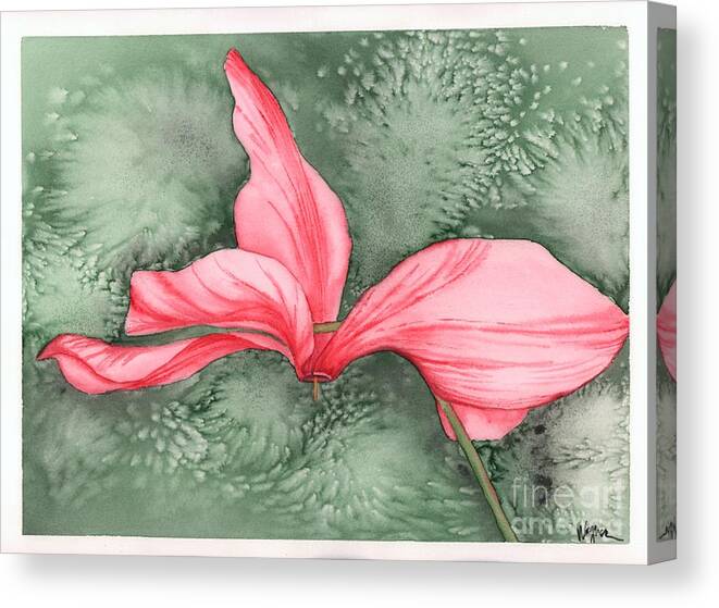 Cyclamen Canvas Print featuring the painting Candy Cane Cyclamen by Hilda Wagner