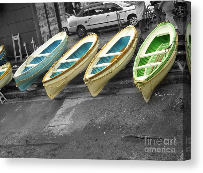 Venice Canvas Print featuring the photograph Capri Italy Aqua Green Boats by Robyn Saunders