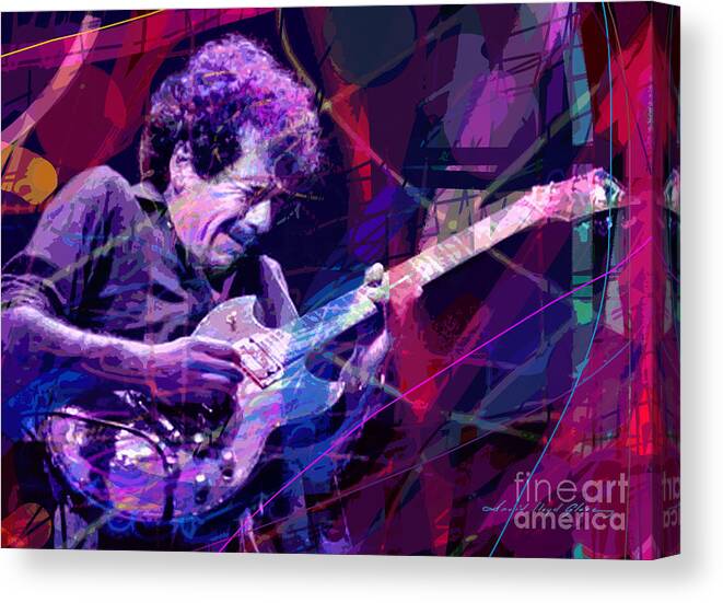 Rock Guitar Canvas Print featuring the painting Carlos Santana Bends by David Lloyd Glover