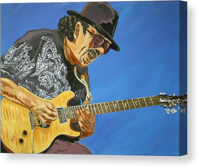 Carlos Santana Canvas Print featuring the painting Carlos Santana-Magical Musica by Bill Manson