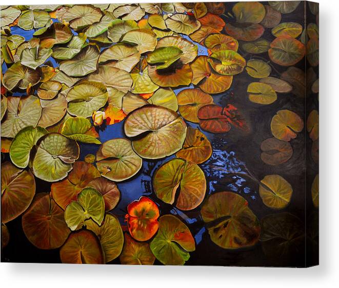 Water Lily Canvas Print featuring the painting Change of Season by Thu Nguyen