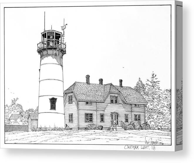 Chatham Lighthouse Canvas Print featuring the drawing Chatham Light by Ira Shander