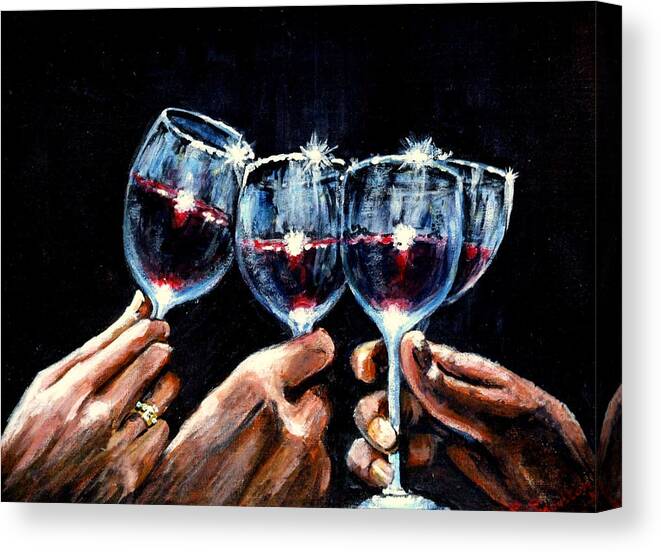 Wine Canvas Print featuring the painting Cheers in Red Wine by Mackenzie Moulton