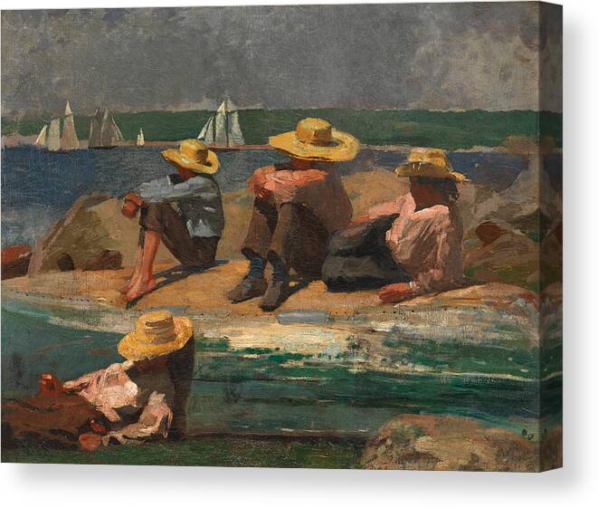 Winslow Homer Canvas Print featuring the painting Children on the Beach by Winslow Homer