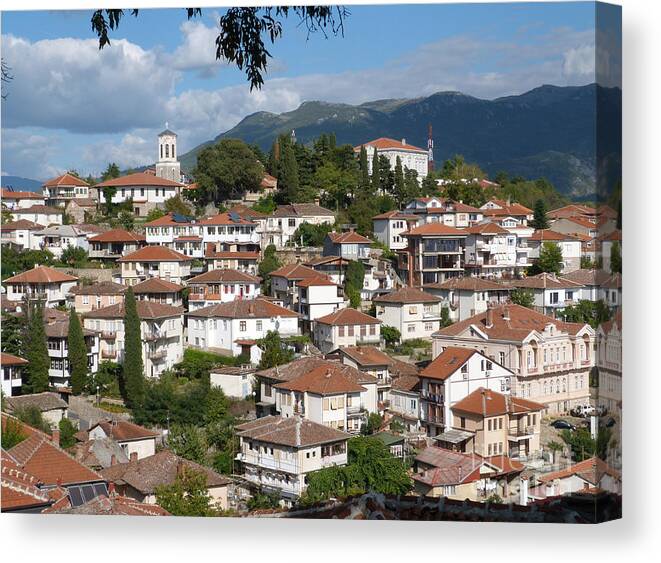 Ohrid Canvas Print featuring the photograph Church and Houses - Ohrid - Macedonia by Phil Banks