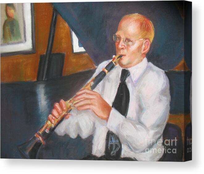Music Canvas Print featuring the painting Clarinet at Palm Court by Beverly Boulet
