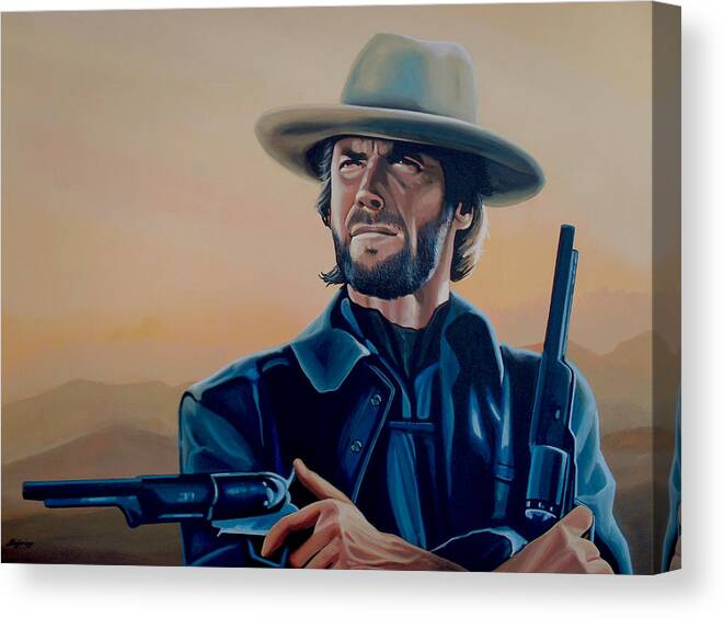Clint Eastwood Canvas Print featuring the painting Clint Eastwood Painting by Paul Meijering