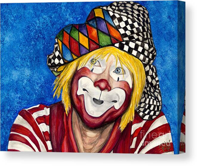 Greatclownportraits Canvas Print featuring the painting Watercolor Clown #16 Ron Maslanka by Patty Vicknair