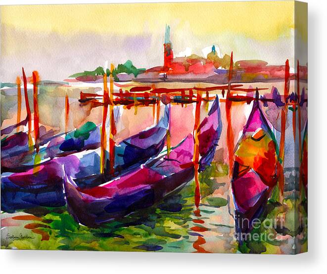 Venice Canvas Print featuring the painting Coloful Venice Boats painting by Svetlana Novikova