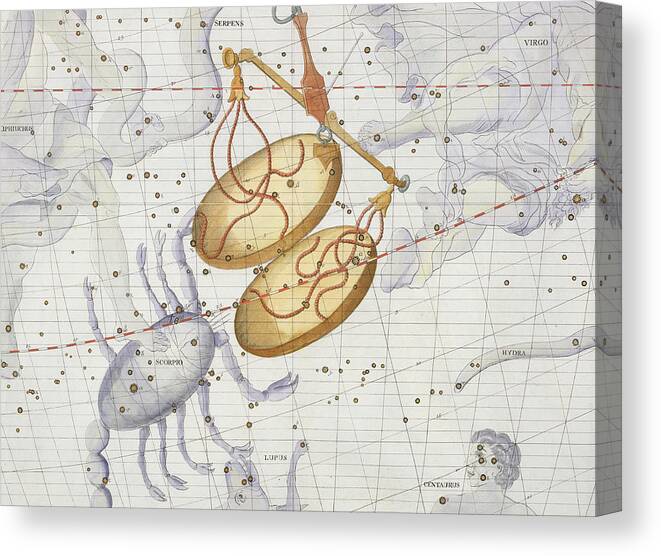 Map Canvas Print featuring the painting Constellation of Libra by James Thornhill