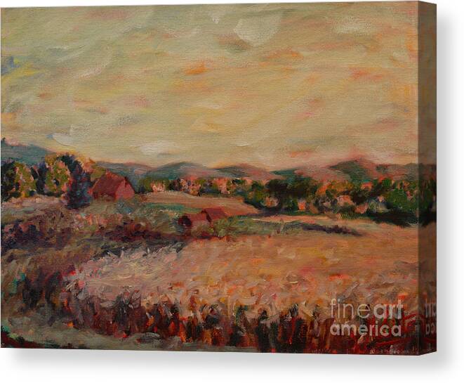 Land Canvas Print featuring the painting Corn field by Monica Elena
