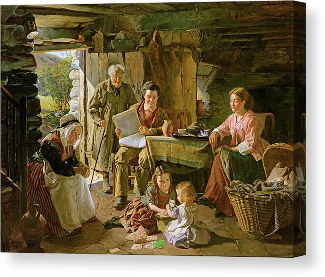 Game Canvas Print featuring the photograph Cottage Interior, 1868 Oil On Canvas by William Henry Midwood