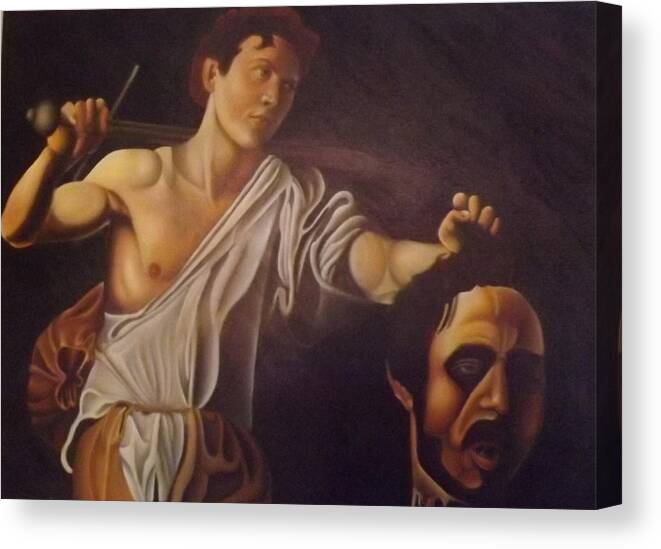 Biblical Canvas Print featuring the painting David and Goliath by Trent