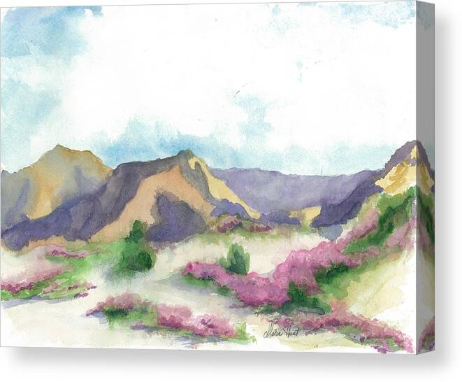 Landscape Canvas Print featuring the painting At Home in the Bloomin' Desert  by Maria Hunt